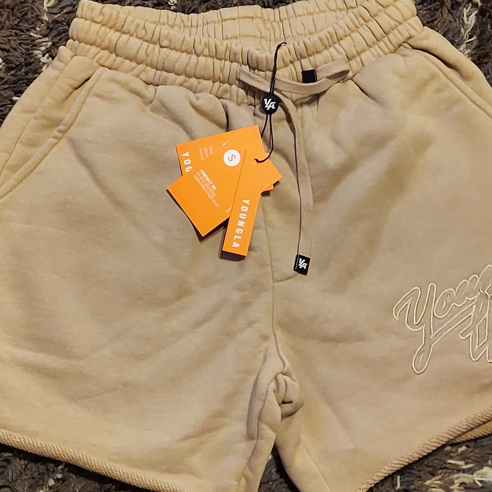 NWT YoungLA Beige Drawstring Shorts Size Small